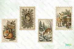 Vintage Winter Postage Stamp Clipart Product Image 1