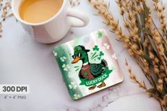 Lucky Duck Cute St Patrick’s Day Square Coaster PNG Sublimat Product Image 1