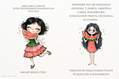 Whimsical Summer Girl &amp; Watermelon Clipart Product Image 2