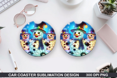 Snowman Car Coaster Sublimation|Christmas Coaster PNG Design Product Image 1
