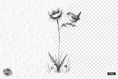 Summer Wildflowers &amp; Songbird Clipart Product Image 1