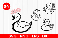 Cute Swan Cartoon Bird Floral Animal SVG PNG Product Image 1