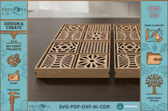 Geometric Wood Drink Coasters Set with Storage Box Laser Cut Product Image 1