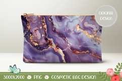 Gold Glitter Cosmetic Bag, Purple Marble Cosmetic Bag Design Product Image 1