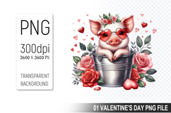 Valentine&#039;s Pig in Bucket, Animal Graphic For Crafts Product Image 1