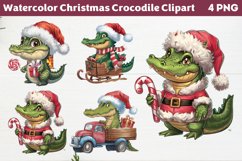 Watercolor Christmas Crocodile Clipart PNG Product Image 1
