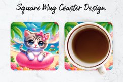 Cat Beach Mug coaster | Coaster | Sublimation Design Product Image 1