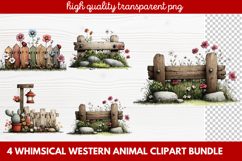 4 Whimsical Western Animal Clipart | Cute Cowboy Animals PNG Product Image 1