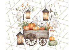 Watercolor Halloween Cottage Clipart, Ghosts &amp; Pumpkins Png Product Image 3
