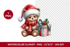 png watercolor clipart - christmas baby bear Product Image 1