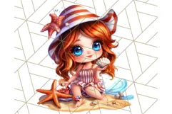 Chibi Summer Girls Clipart PNG, Bright Kawaii Summer Art Product Image 3