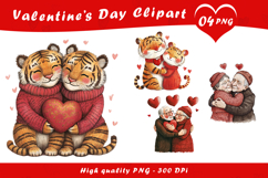 Cute Tiger Couple Holding Hearts Valentine Clipart PNG Product Image 1