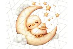 Sleeping Baby Animals PNG, Moon and Stars Nursery Clipart Product Image 3