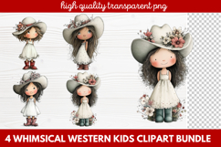 4 Whimsical Western Kids Clipart | Cute Cowboy &amp; Cowgirl PNG Product Image 1