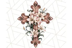 Faith Cross PNG with Flowers, Watercolor Religious Art Print Product Image 3