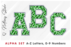 Green Sequins Alpha Set. Letters Numbers Clipart. Product Image 1