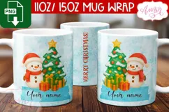 Custom Christmas mug wrap PNG, Cute Snowman png template Product Image 1