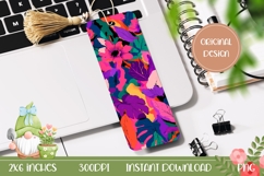 Neon Flowers Bookmark Design, Tropical Leaves Bookmark Product Image 1