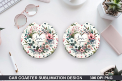 Flowers Car Coaster Sublimation |Valentine Coaster PNG Product Image 1
