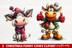 Funny Christmas Cows Clipart | Cute Holiday Farm Animal Product Image 1