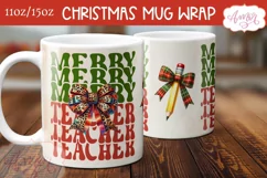 Merry teacher mug wrap PNG, Christmas coffee mug PNG Product Image 2