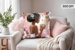 Afro Girl /Woman braided hair Pillow Design, Black Queen PNG Product Image 1