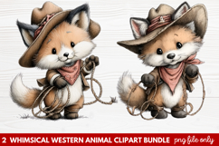 2 Whimsical Western Animal Clipart | Cute Cowboy Animals PNG Product Image 1