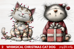 2 Whimsical Christmas Cat &amp; Dog Clipart | Cute Holiday Pet Product Image 1