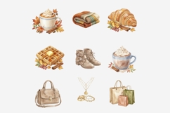 Hello Autumn Watercolor Clipart Bundle, Fall Pumpkin Leaves Product Image 4