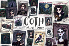 Halloween Goth Postage Stamps Clipart Product Image 1