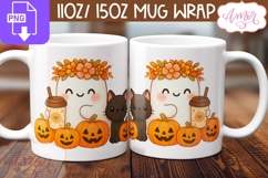 Cute Halloween mug wrap PNG, Cute ghost and pumpkins png Product Image 2