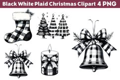 Black White Plaid Christmas clipart PNG Product Image 1
