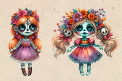 Watercolor Halloween Zombie Doll. PNG sublimation Product Image 2