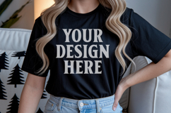 Christmas Bella Canvas 3001 Black Shirt Mockup ,Trandy Mock Product Image 1