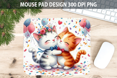 Watercolor Cat Mouse Pad Sublimation - Valentines PNG Product Image 1