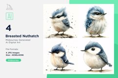Cute Breasted Nuthatch Bird Watercolor illustration Set 4 Product Image 1