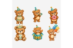 Teddy Bear Birthday Clipart PNG, 12 Cute Bear Party Designs Product Image 4