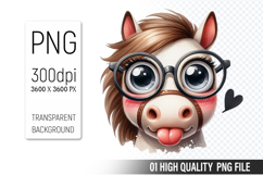 Funny Horse Clipart PNG, Sublimation Horse Design Product Image 1