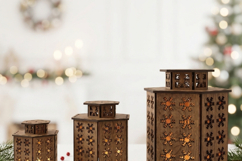 Laser Cut Christmas Lantern Wooden Snowflake Tealight Lamps Product Image 6