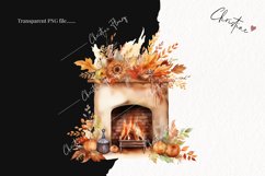 Watercolor Fall Flower Fireplace Clipart | Watercolor Fall Product Image 2