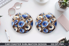 Flowers Car Coaster Sublimation| Flowers Coaster PNG Design Product Image 1
