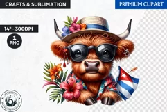 Cuban Highland cow Clipart, summer Highland calf, latino PNG Product Image 1