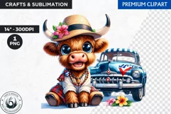 Cuban Highland cow Clipart, summer Highland calf, latino PNG Product Image 1