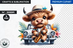 Cuban Highland cow Clipart, summer Highland calf, latino PNG Product Image 1