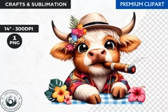 Cuban Highland cow Clipart, summer Highland calf, latino PNG Product Image 1