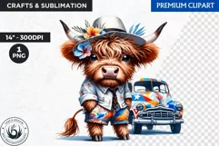 Cuban Highland cow Clipart, summer Highland calf, latino PNG Product Image 1