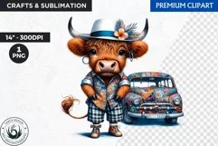 Cuban Highland cow Clipart, summer Highland calf, latino PNG Product Image 1