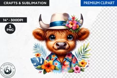 Cuban Highland cow Clipart, summer Highland calf, latino PNG Product Image 1