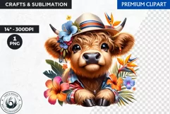 Cuban Highland cow Clipart, summer Highland calf, latino PNG Product Image 1