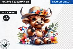 Cuban Highland cow Clipart, summer Highland calf, latino PNG Product Image 1